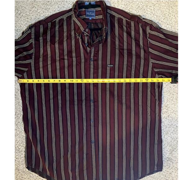 Burgundy Striped Button-Up Shirt - Men's XL - Excellent! - Picture 7 of 12